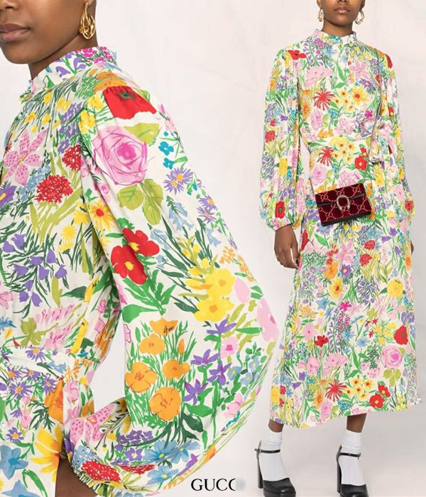 Gucc* floral silk dress ;플로럴 패턴과 배색이 조화로운 페미닌함 가득 드레스~~
