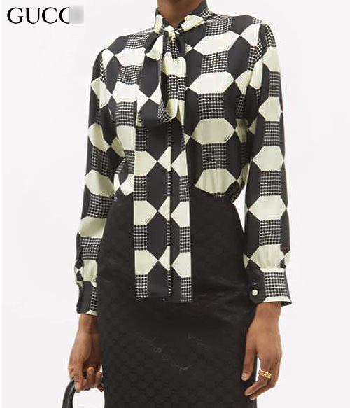 Gucc* optical print blouse ;고급스러움이 묻어나는 실크 리본 블라우스!!