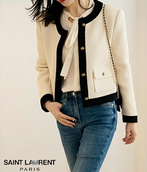 SAINT LAURENT Two-tone tweed jacket $3,690 엣지있는 블랙라인의 럭셔리무드 자켓!!