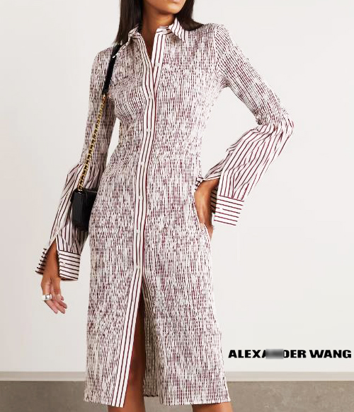 ALEXANDER WAN*  Smocked striped  shirt dress;피팅감보장 스모크로 편안한 스트라이프 원피스!!