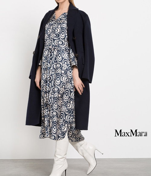 Max Mar* blue silk dress;우아함으로 완성된 패턴 실크 드레스!!