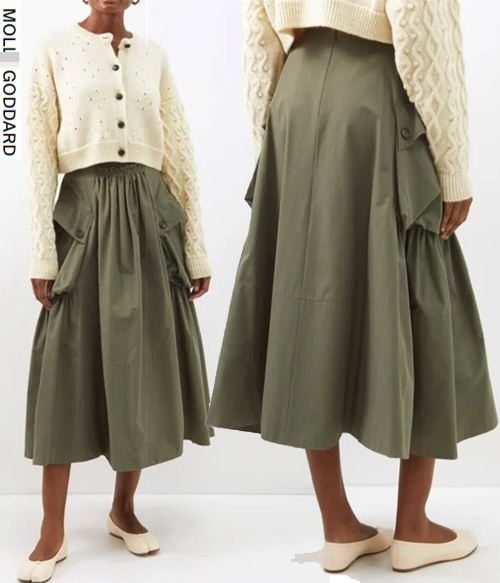 MOLLY GODDAR* Midi Skirt In Green;체형커버는 물론~스타일까지 책임지는 포켓스커트!!!