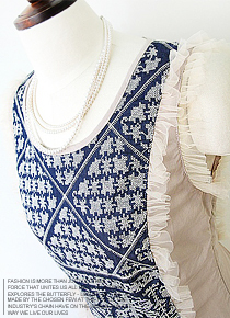 isabel maran*  navy embroidery shirring dress-자수 디테일이 너무 매력적인 원핏! (비비스타일 한정 20% 할인이벤트/현금가/반품교환불가/ 정가99000)