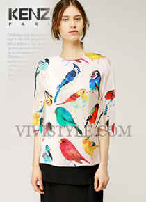 kenz* bird printed silk blouse - 조금 서둘러주셔야해요^^;; (특가세일 40% 할인이벤트/현금가/반품교환불가/정가122000)