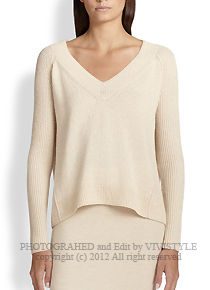 donna kara*(or) ribbed sleeve v-neck sweater - 100% cashmere~ 1/2 하프프라이스로 만나볼수 있는 기회!!