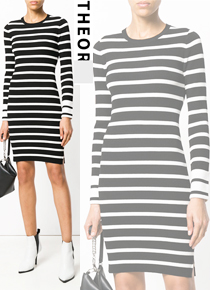 THEOR*(or)Striped Crewneck Fitted Short Dress;$537.00 행운과 같은 가격으로 만나보셔요!!;피팅추가