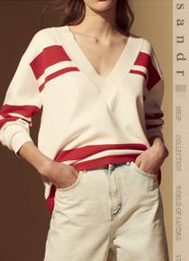 sandr* st~Text-embroidered V-neck knitted sweater;$240.00  박시한 핏의 최고로 편안한 센스만점 브이넥!! ;피팅추가