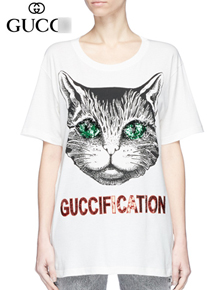 Gucc* Guccification Cat Print T-Shirt ;기분마저 색다른 스타일리시 코튼티!