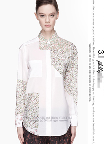  3.1 Philli** Lim(or)  White colorblocked floral print silk blouse; 현재 매장 50만원대 셀링중^^